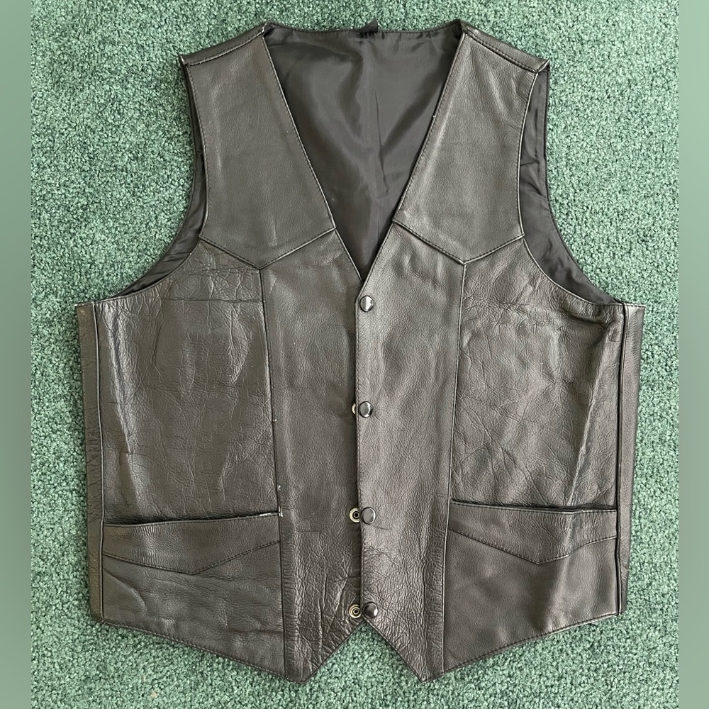 Genuine Black Leather Vest Size Large